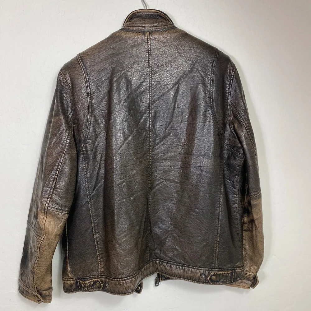 Levi's brown distressed XL faux leather Trucker/biker style jacket - Picture 12 of 15